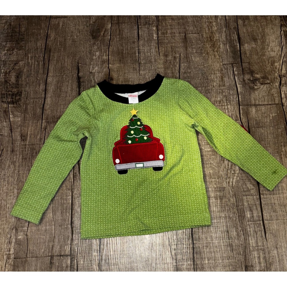 Kids Ricrac‎ & Ruffles Long Sleeve T Shirt Christmas Tree Truck Green Size 4T